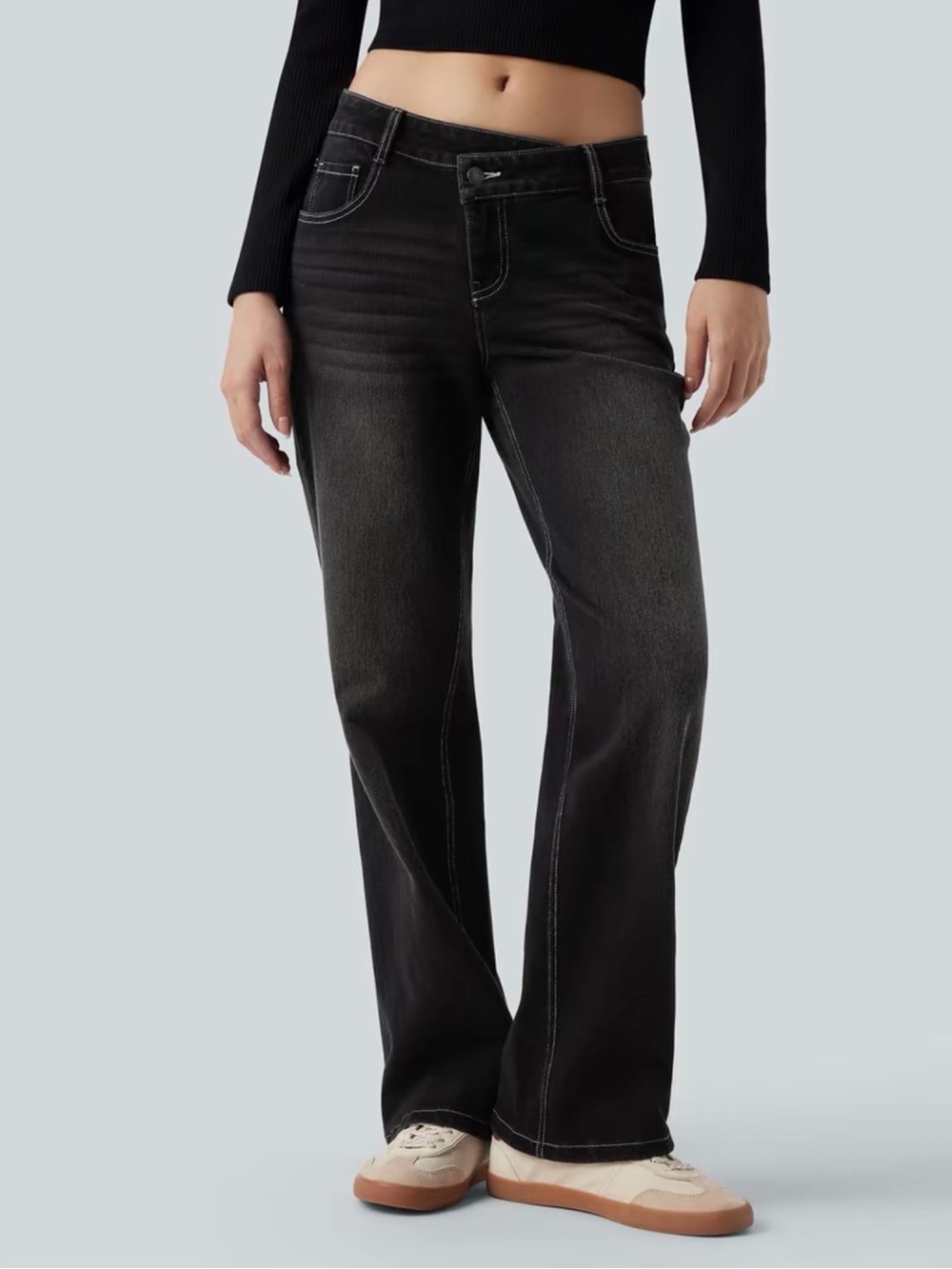 HALARA Washed Black High-Rise Wide-Leg Jeans